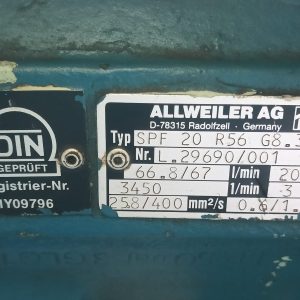 ALLWEILER PUMP AG DIN GEPROFT SPF 20 R56 G8.3 W20